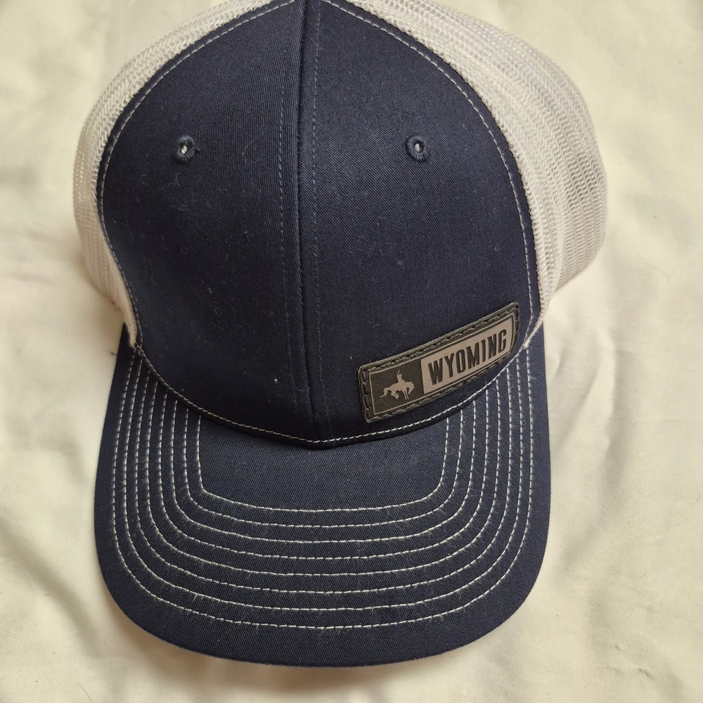 Richardson 112 Wyoming Patch Trucker Hat Navy Blue White Snapback Mens Cap